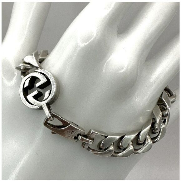 Gucci sterling silver cuban link chain bracelet with interlocking G - Picture 10 of 14